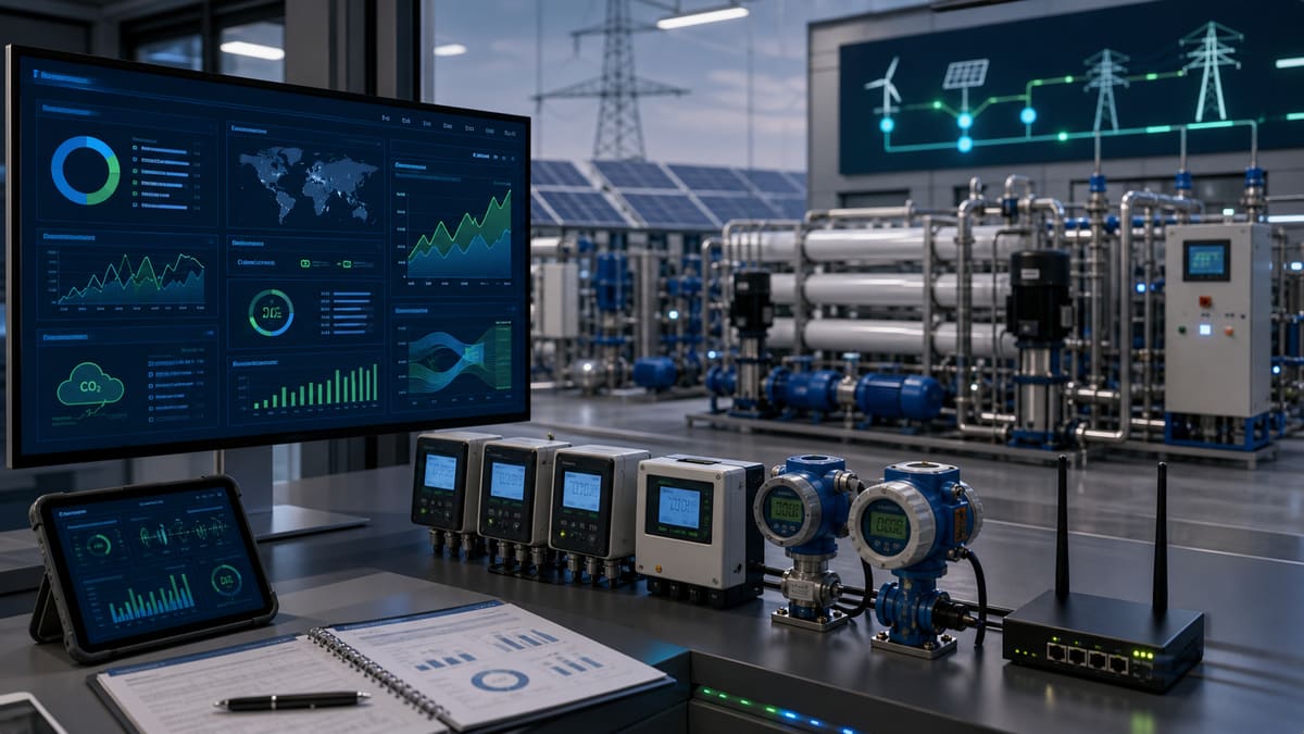 Carbon Footprint Tracking: defensible energy and chemical intensity for ESG reporting water treatment solution illustration