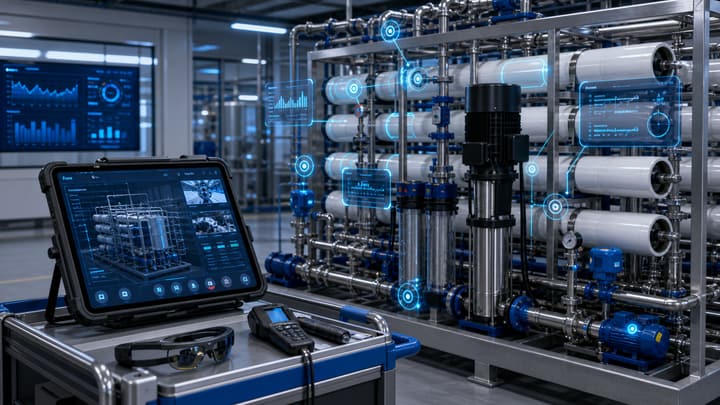 Remote Engineering Diagnostics: AR and live video for global expert reach-in water treatment solution illustration