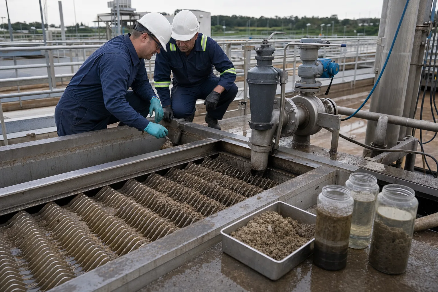 Plates, cyclone, flow control, and sludge samples govern sustained capacity：Plate fouling and channels、Inspection/wash access、Underflow and sludge samples、Cyclone, valves, and flow meter