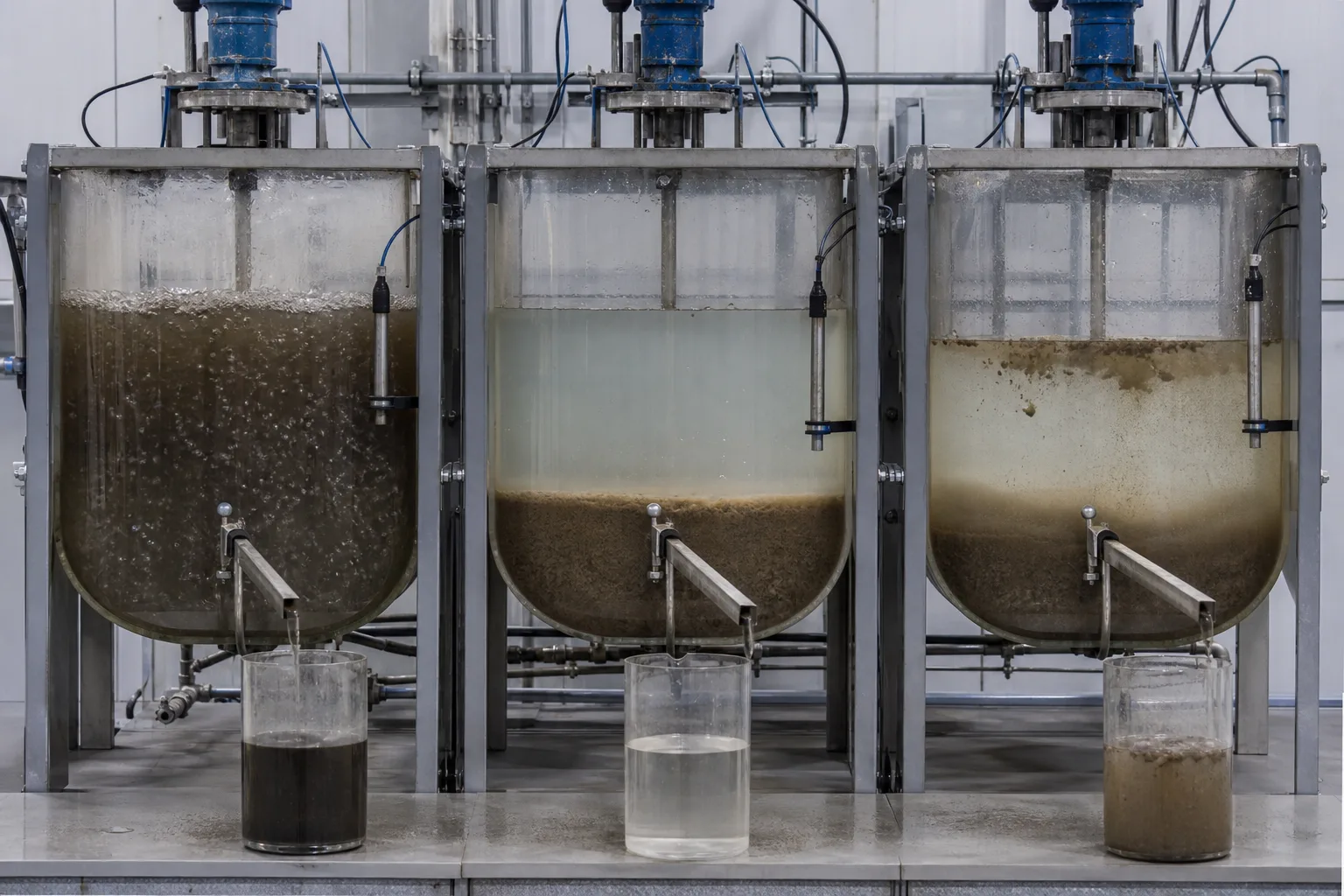 A stable interface must survive the transition from settle to draw：Aerated mixed phase、Clear-water/sludge interface、Compressed sludge blanket、Solids carryover during draw